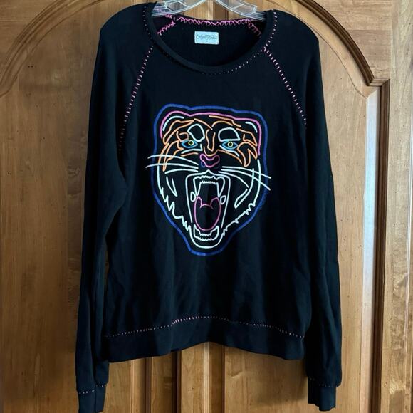 Lauren Moshi Jocelyn Neon Line Tiger drop shoulder pullover OVERSIZED M sweater - Picture 3 of 14